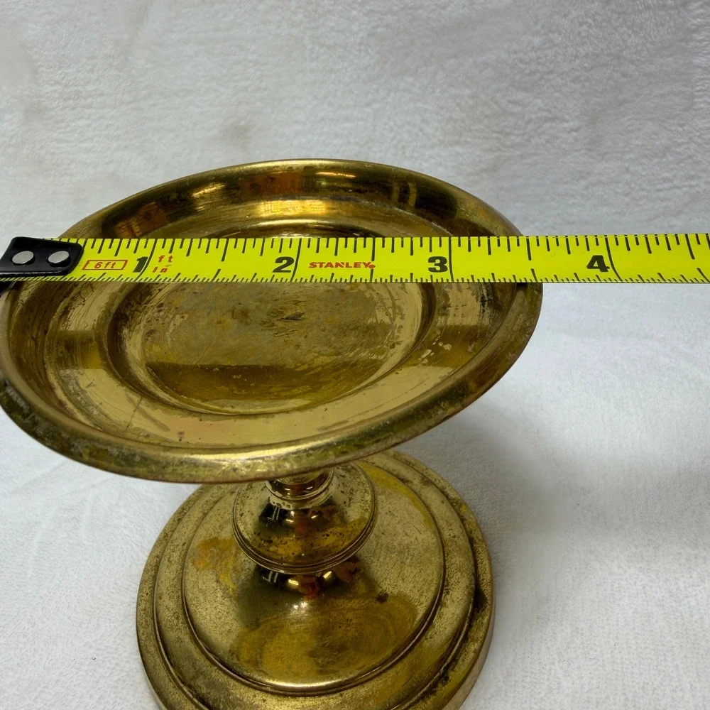 Vtg Partylite Brass Pillar Candle Holder Pedestal Stand Gold Tarnish Patina 4in‎